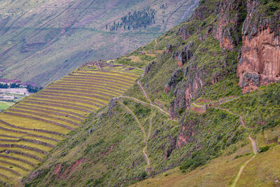Trails connecting the destroyed Inca town to the terraces