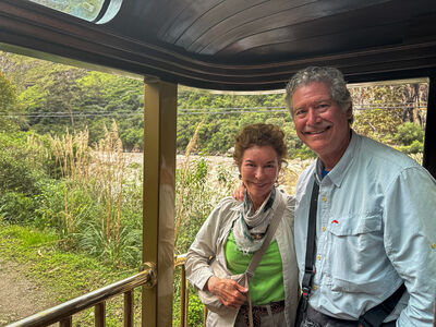 Virginia Ann and Cal on the train’s back