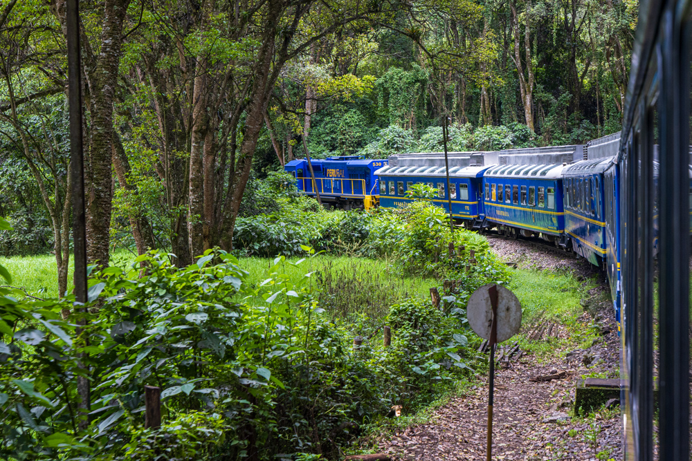 Train with windows in the roof for mountain viewing